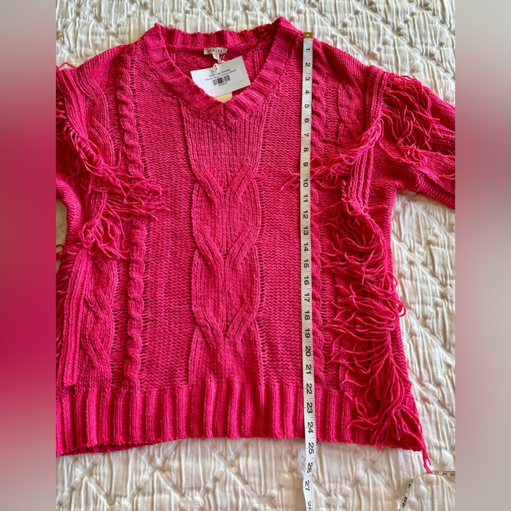 Jodifl Oversized Knit Fringe Sweater Fuchsia NWT Size S - Picture 7 of 8